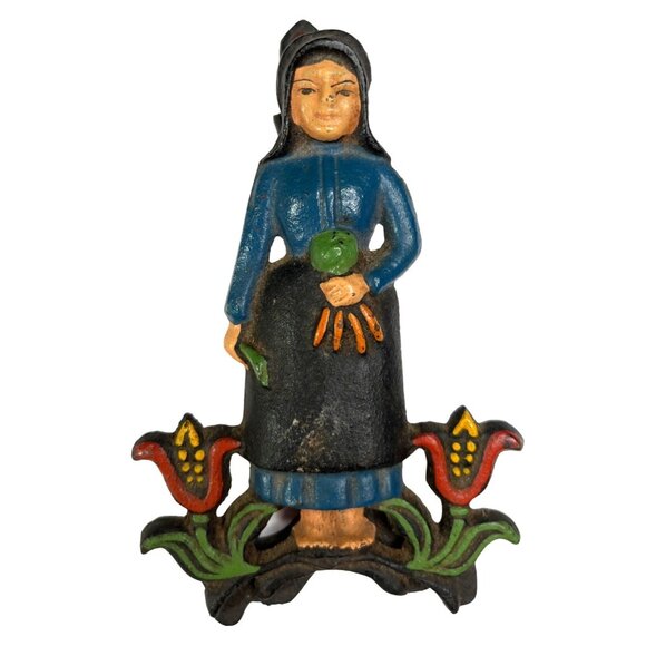 Wilton Cast Iron Amish Girl recipe holder Hand-Painted Folk Art Design 7 Inches - Picture 4 of 7